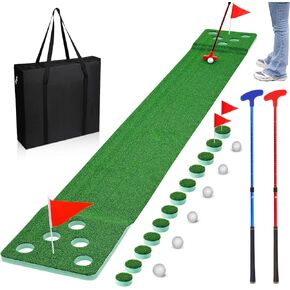 Golf Putting Game Set 11 Ft Golf Putting Indoor 2 Hole Cover with Flag 6 Golf Ball 10 Golf Hole Cover 1 Bag 2 Putter Golf Putting Mat for Home Office Backyard Golf Practice (No Border, Green)