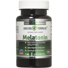 Amazing Formulas Melatonin 1 Mg Tablets (Non GMO,Gluten Free) - Best Choice of Natural Sleep Aid Supplement – Promotes Calming and Relaxing Effect - 240 Tablets - Suitable for Vegetarian
