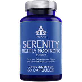 Thrivous Serenity - Natural Sleep Aid Pills - 5mg Melatonin with 200mg L-Theanine and Magnesium Glycinate - Extra Strength Stress Relief Supplement - 30 High Dose Servings - 60 Capsules