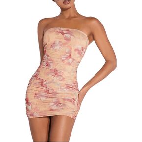 فستان SOLY HUX النسائي ذو التصميم الزهري الصيفي بدون حمالات Bodycon فستان قصير للحفلات والنوادي