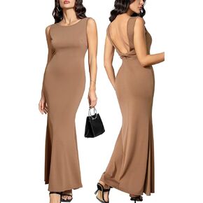 فستان نسائي طويل بدون أكمام، فتحة رقبة دائرية، أنيق صيفي كاجوال، فساتين طويلة مثيرة بدون ظهر للحفلات in Kuwait