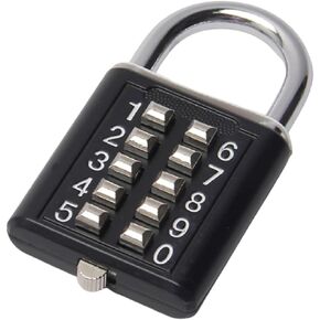 MroMax 1Pcs 10-Digit Combination Padlock Push Button Lock for Locker Gym, Case, Drawer, Toolbox Black