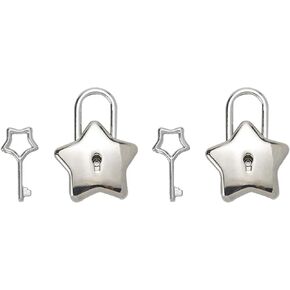 2 PCS Mini Padlocks Silver Zinc Alloy Lock with Key Suitcase Luggage Padlocks Star Shape Small Lock for Jewelry Box Storage Box Diary Book
