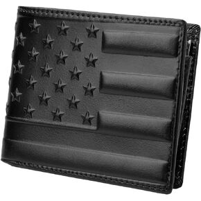 Full Grain Leather Wallet for Men RFID-Blocking Bifold Wallet Extra Capacity with 2 ID Windows Slim Billfold with 8 Card Slots Gift for Men(US Flag, Black)