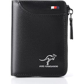 Men Wallet Zipper Genuine Leather Purs, Aiks Kangaroo Wallets, PU Stylish Soft Simple Design RFID Protected Wallet (Fiber Black)