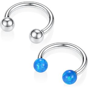Blue Opal Septum Ring 16G Septum Jewelry Titanium Horseshoe Nose Hoop Ring Internally Threaded Helix Earrings Daith Piercing Jewelry Cartilage Rook Lobe Conch Earring Lip Eyebrow Piercing Jewelry 10mm