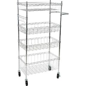 4 Tier Utility Cart with Rubber Casters | Dimensions: 23.62" x 17.78" x 47.2 | 4 Tier | Storage Cart | Good for Kitchen | Laundry Room | Office | Durable | Home Organization | Chrome