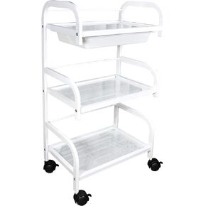 Meal Frame Rolling Trolley Cart with 3-Tiers and 1 Drawer for Storage - Shelf (Pink/White/Bamboo) Glass Top - Classic Design for Spar, Nail Salon and Hairdresser (Bamboo Glass)