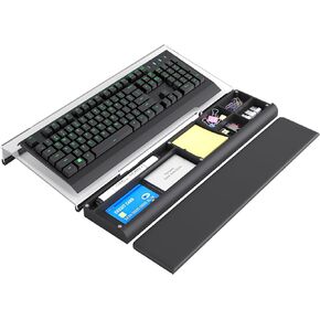 Computer Keyboard Stand with Wrist Rest & Storage Tray - Acrylic Keyboard Riser for Office Desk Accessories Decor, Ergonomic Keyboard Holder for Home Comfortable Typing - Fits All Keyboard Sizes