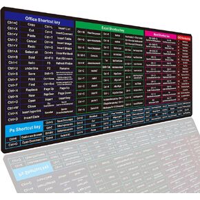 لوحة ماوس للألعاب مقاس XL مع اختصارات Excel وWord وCAD وPs - حصيرة مكتب مقاومة للماء للمكتب والطلاب واللاعبين والمصممين والمبرمجين، (31.5 × 11.8 × 0.12 بوصة)
