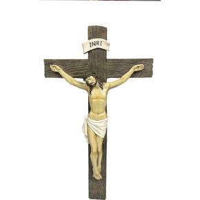 JORAE Jesus Crucifix Statue Standing Cross Decoration Praying Religious Figurine Jesus Christ Catholic Display Resin Tabletop Home Decor, 10" H