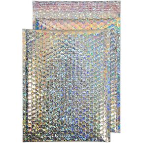 Blake Holographic Padded Bubble Mailers, 8 1/2 x 12 Inches, Protective Envelopes, Holographic, Peel & Seal (MBHRA305/10-76) - Pack of 10, Metallic Silver