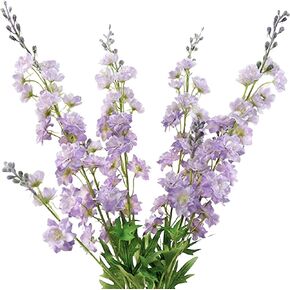 4PCS Light Blue Delphinium Artificial Flower 33.5'' Long Larkspur Stem Plant Floral Silk Flowers Faux Bouquets for Tall Floor Vase Home Garden Outdoor Wedding Arrangement Decor (H005-FYC)
