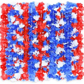 LALASTAR Pack of 12 Red White Blue Flower Leis, Patriotic Decorations, Artificial Plant, Pack of 1