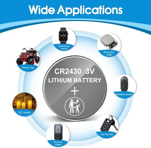 CR2430 Battery, 3V Lithium Coin Battery 10 Count Pack, CR 2430 3 Volt Button Cell Battery Replacement for Remote Controls, Car Key Fobs, Watches, Calculators, Thermometers in Kuwait