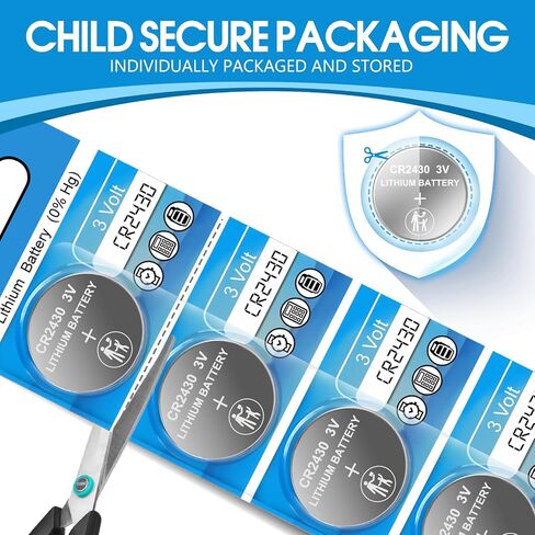 CR2430 Battery, 3V Lithium Coin Battery 10 Count Pack, CR 2430 3 Volt Button Cell Battery Replacement for Remote Controls, Car Key Fobs, Watches, Calculators, Thermometers in Kuwait