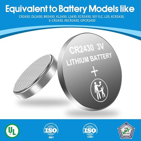CR2430 Battery, 3V Lithium Coin Battery 10 Count Pack, CR 2430 3 Volt Button Cell Battery Replacement for Remote Controls, Car Key Fobs, Watches, Calculators, Thermometers in Kuwait
