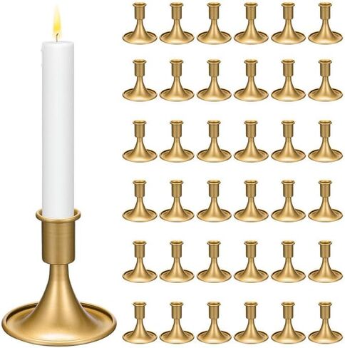 36 Pcs Candlestick Holders for Wedding Gold Taper Candle Holders Bulk Gold Candle Stick Metal Vintage Candle Stick Holder for Vintage Wedding Table Centerpiece Reception Banquet in Kuwait