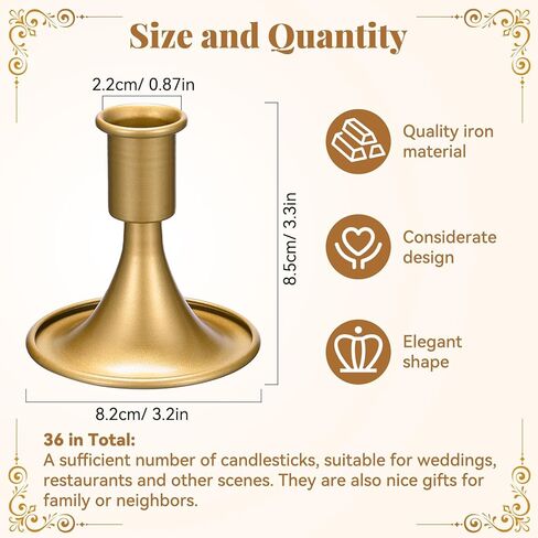 36 Pcs Candlestick Holders for Wedding Gold Taper Candle Holders Bulk Gold Candle Stick Metal Vintage Candle Stick Holder for Vintage Wedding Table Centerpiece Reception Banquet in Kuwait