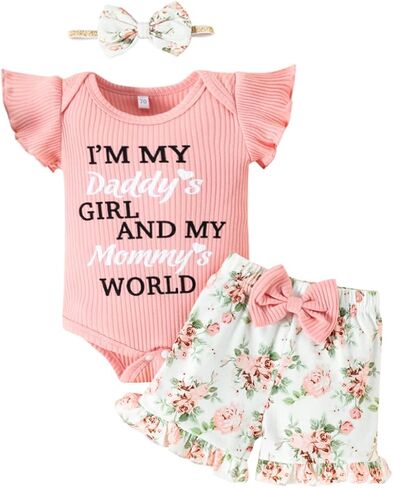 Newborn Baby Girl Outfits Infant Romper Ruffle Onsies Floral Pants Headband Cute Baby Girl Clothes Set in Saudi Arabia