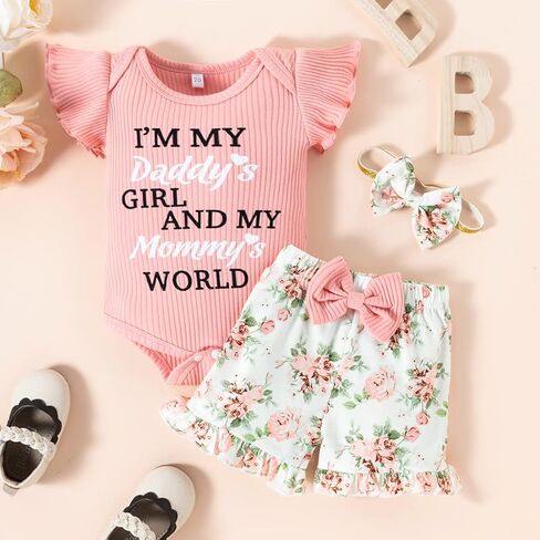 Newborn Baby Girl Outfits Infant Romper Ruffle Onsies Floral Pants Headband Cute Baby Girl Clothes Set in Saudi Arabia