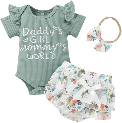 Newborn Baby Girl Outfits Infant Romper Ruffle Onsies Floral Pants Headband Cute Baby Girl Clothes Set in Saudi Arabia