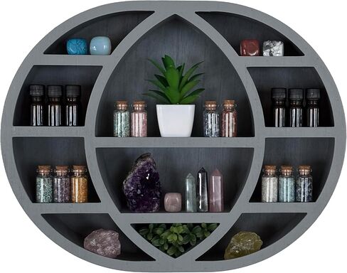 Crescent Moon Shelf Decor - Wooden Moon Shelf for Crystals, Stones & Essential Oil Display, Moon Phase Wall Decor, Crystal Shelf Display, Boho Shelf for Bedroom - Patented -17 x 14 x 3.5 in. (Black) in Saudi Arabia