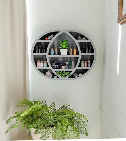 Crescent Moon Shelf Decor - Wooden Moon Shelf for Crystals, Stones & Essential Oil Display, Moon Phase Wall Decor, Crystal Shelf Display, Boho Shelf for Bedroom - Patented -17 x 14 x 3.5 in. (Black) in Saudi Arabia