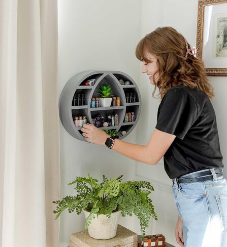 Crescent Moon Shelf Decor - Wooden Moon Shelf for Crystals, Stones & Essential Oil Display, Moon Phase Wall Decor, Crystal Shelf Display, Boho Shelf for Bedroom - Patented -17 x 14 x 3.5 in. (Black) in Saudi Arabia