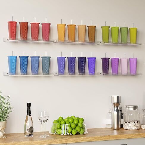 Set of 4 Clear Arcylic Floating Shelves, Display Wall Shelf Organizer for Books Cosmetics Tumblers Cups Perfume, Wall Mounted Shelves for Bathroom Bedroom Kitchen Office in Saudi Arabia