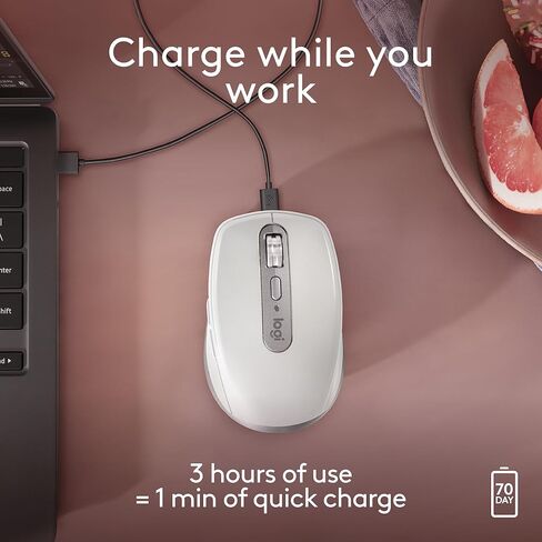 Logitech MX Anywhere 3S for Mac, Compact Wireless Bluetooth Mouse, 8K DPI Any-Surface Tracking, Quiet Clicks, USB C, Wireless Mouse for MacBook Pro, MacBook Air, iMac, iPad - Pale Grey in Saudi Arabia
