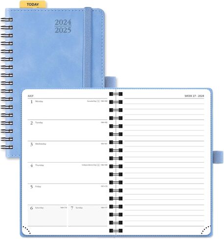 POPRUN Planner 2024-2025 Weekly Notebook Pocket Size 4''x 6.25'' - Small Academic Calendar for Purse with Spiral Soft Cover, Plastic Ruler, Inner Pocket, 100 GSM - Cerulean Blue in Saudi Arabia