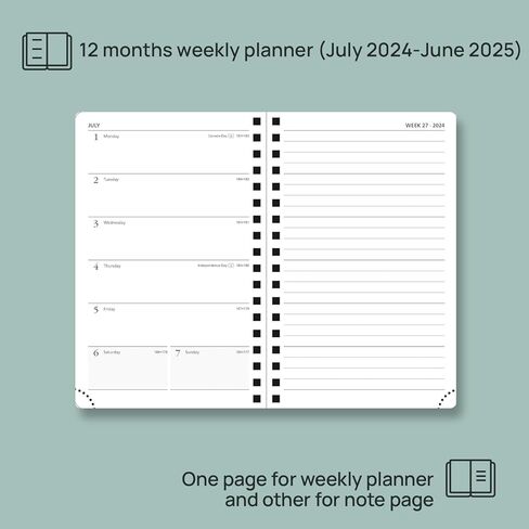 POPRUN Planner 2024-2025 Weekly Notebook Pocket Size 4''x 6.25'' - Small Academic Calendar for Purse with Spiral Soft Cover, Plastic Ruler, Inner Pocket, 100 GSM - Cerulean Blue in Saudi Arabia