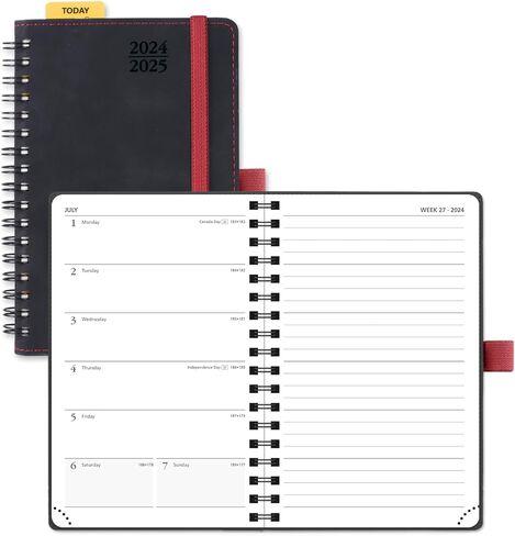 POPRUN Planner 2024-2025 Weekly Notebook Pocket Size 4''x 6.25'' - Small Academic Calendar for Purse with Spiral Soft Cover, Plastic Ruler, Inner Pocket, 100 GSM - Cerulean Blue in Saudi Arabia