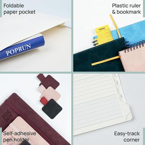POPRUN Planner 2024-2025 Weekly Notebook Pocket Size 4''x 6.25'' - Small Academic Calendar for Purse with Spiral Soft Cover, Plastic Ruler, Inner Pocket, 100 GSM - Cerulean Blue in Saudi Arabia