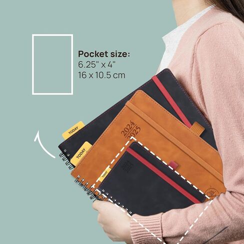 POPRUN Planner 2024-2025 Weekly Notebook Pocket Size 4''x 6.25'' - Small Academic Calendar for Purse with Spiral Soft Cover, Plastic Ruler, Inner Pocket, 100 GSM - Cerulean Blue in Saudi Arabia