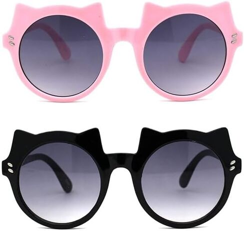 SA106 Girls Kids Size Kitty Cat Ear Round Plastic Circle Sunglasses in Saudi Arabia