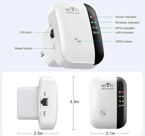 2024 WiFi Extender WiFi Range Extender • مكرر الإنترنت اللاسلكي • موسعات WiFi الداعم للإشارة للمنزل بمساحة تصل إلى 5000 قدم مربع و45 جهازًا • إعداد بمفتاح واحد • نقطة وصول • متوافق مع Alexa in Kuwait