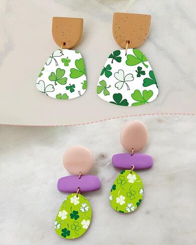 Puocaon Clover Clay Transfer Paper - 4 Design 20 Pcs Transfer Paper for Polymer Clay Jewelry Making, Green Clover Polymer Clay Transfer Sheets, Transfer Paper Designs for Polymer Clay Earrings in Kuwait
