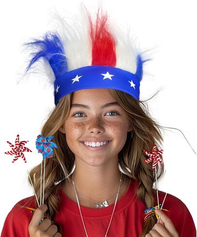 Patriotic Hairy Headband for 4th of July Accessories, 4th of July Headband Independence Day Celebrations Patriotic Party Costume Headband in Saudi Arabia