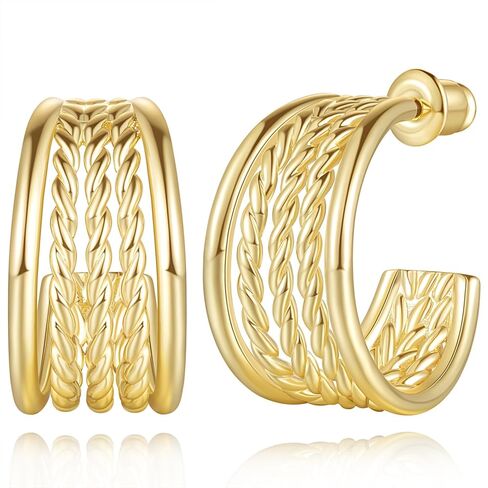 Cossa أقراط الذهب 14K أقراط الذهب الأطواق مكتنزة هوب أقراط C على شكل 14K أقراط الذهب سميكة أقراط طارة ذهب 20 مللي متر * 11 مللي متر in Kuwait