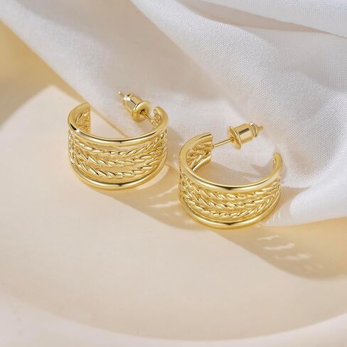 Cossa أقراط الذهب 14K أقراط الذهب الأطواق مكتنزة هوب أقراط C على شكل 14K أقراط الذهب سميكة أقراط طارة ذهب 20 مللي متر * 11 مللي متر in Kuwait