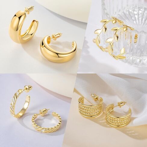 Cossa أقراط الذهب 14K أقراط الذهب الأطواق مكتنزة هوب أقراط C على شكل 14K أقراط الذهب سميكة أقراط طارة ذهب 20 مللي متر * 11 مللي متر in Kuwait