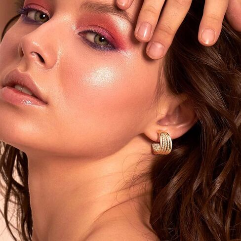 Cossa أقراط الذهب 14K أقراط الذهب الأطواق مكتنزة هوب أقراط C على شكل 14K أقراط الذهب سميكة أقراط طارة ذهب 20 مللي متر * 11 مللي متر in Kuwait