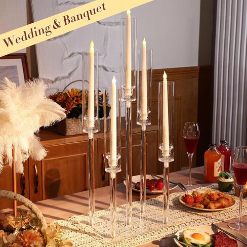 Hushee 4 Set 5 Arms Acrylic Candelabras Centerpieces with 20 Pcs LED Candles Clear Candle Holder Crystal Taper Candlestick with Rectangular Base for Dinner Party Table Fireplace Christmas Decoration in Kuwait