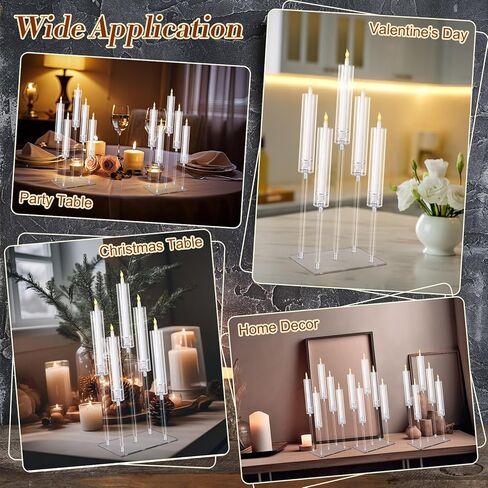 Hushee 4 Set 5 Arms Acrylic Candelabras Centerpieces with 20 Pcs LED Candles Clear Candle Holder Crystal Taper Candlestick with Rectangular Base for Dinner Party Table Fireplace Christmas Decoration in Kuwait