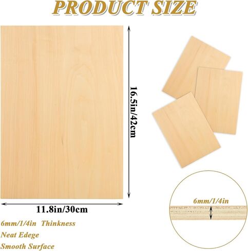 6 Pieces 1/4 x16 x12 Basswood Sheets Craft Wood Thin Unfinished Basswood Sheets Plywood Sheet for Arts and Crafts, Painting, Wood Engraving, Architectural Models, Wood Burning, Laser in Saudi Arabia