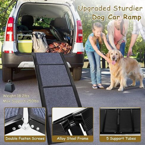 منحدر للكلاب للشاحنة، منحدر للكلاب مقاس 67 بوصة للسيارة وسيارات الدفع الرباعي والشاحنات، سلالم محمولة قابلة للطي للحيوانات الأليفة مع سطح سجادة غير قابلة للانزلاق، منحدر للكلاب في السيارة يصل إلى 250 رطل، سلالم للكلاب الكبيرة جدًا، إطار من الألومنيوم خفيف in Kuwait