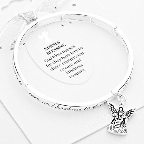 Rosemarie Collections Women's Inspirational Quotes With Dangleing Charm Silver Tone Stretch Bangle Bracelet, 2.5" in Kuwait