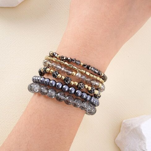 Bohemian Bead Bracelet Multi-Layer Glass Beads Alloy Crystal Summer Beach Jewelry Gifts for Women Girls in Kuwait